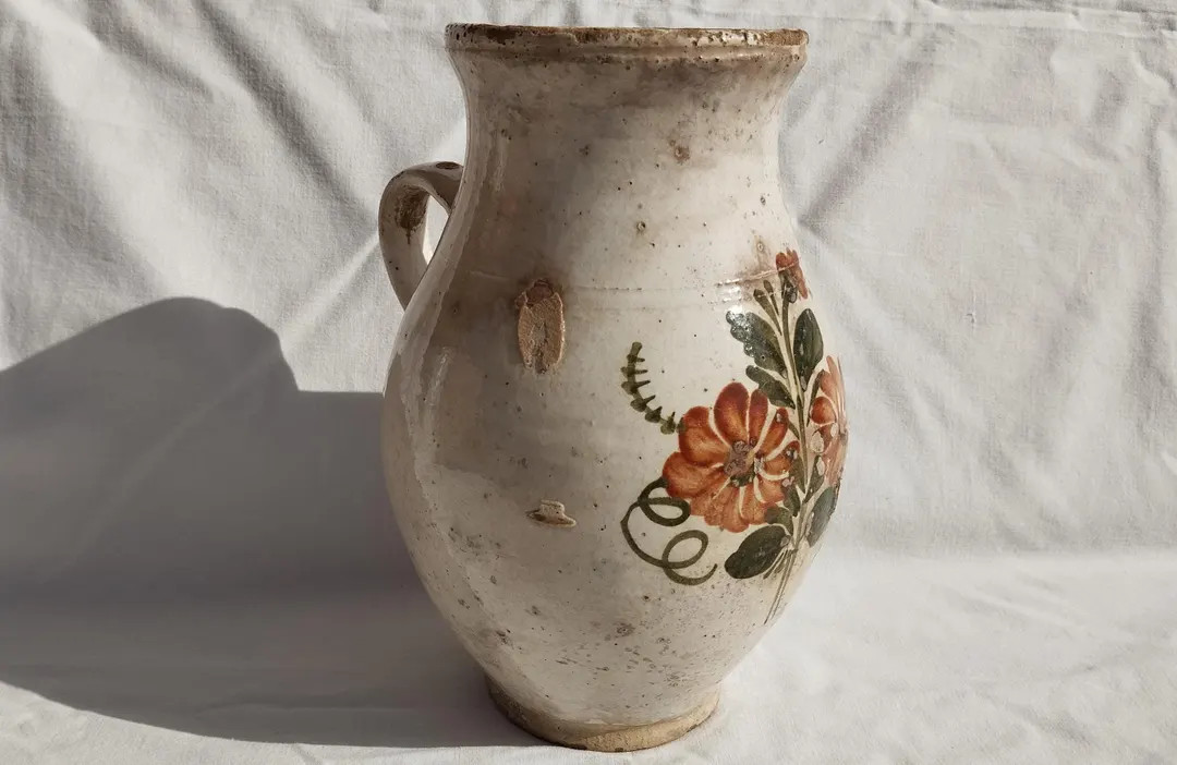 Antique Authentical Folk White Milk Jug, Stoneware Flower Decorated Hungarian Pitcher - Etsy | Etsy (US)