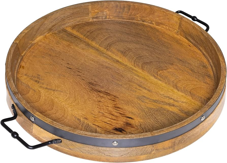A Sight Beyond – 20" Extra Large Round Ottoman Tray - Heavy Duty Mango Wood Serving Tray – Mu... | Amazon (US)