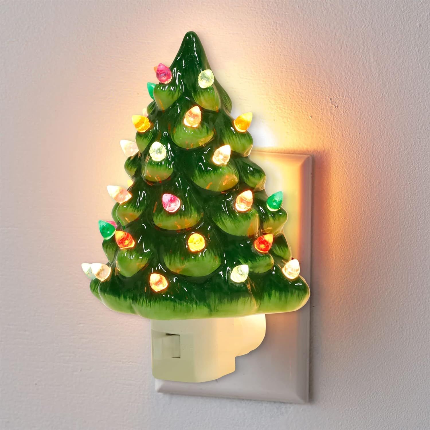 Hausse Christmas Ceramic Tree Night Light, Decorative Retro Christmas Tree Nightlight with Lamp, ... | Amazon (US)