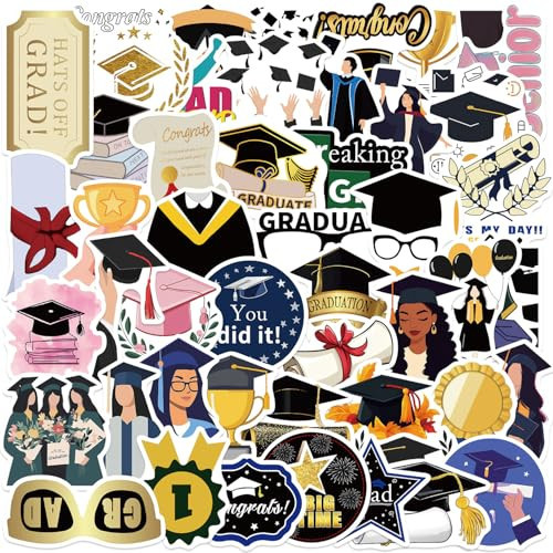50Pcs Graduation Stickers Graduation Cap Stickers for Journaling Scrapbooking Vision Board Supplies Water Bottle Laptops Phone for Party Decorations | Amazon (US)