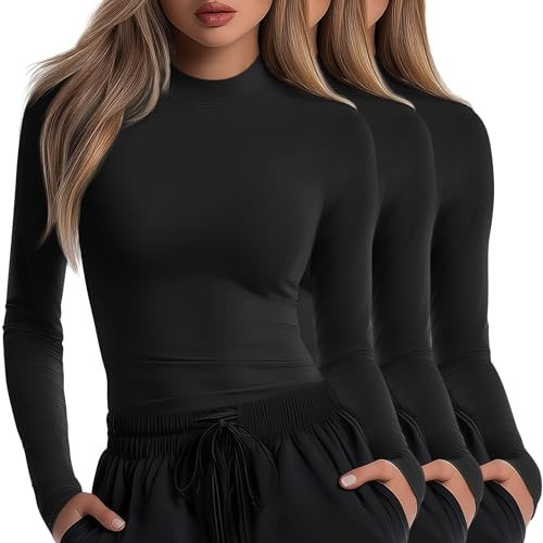Neer 3 Pack Women's Underscrubs Long Sleeve Shirts Mock Turtleneck Slim Fit Scrub Top Basic Tee Undershirt for Nurse(Black, Black, Black,Large) | Amazon (US)