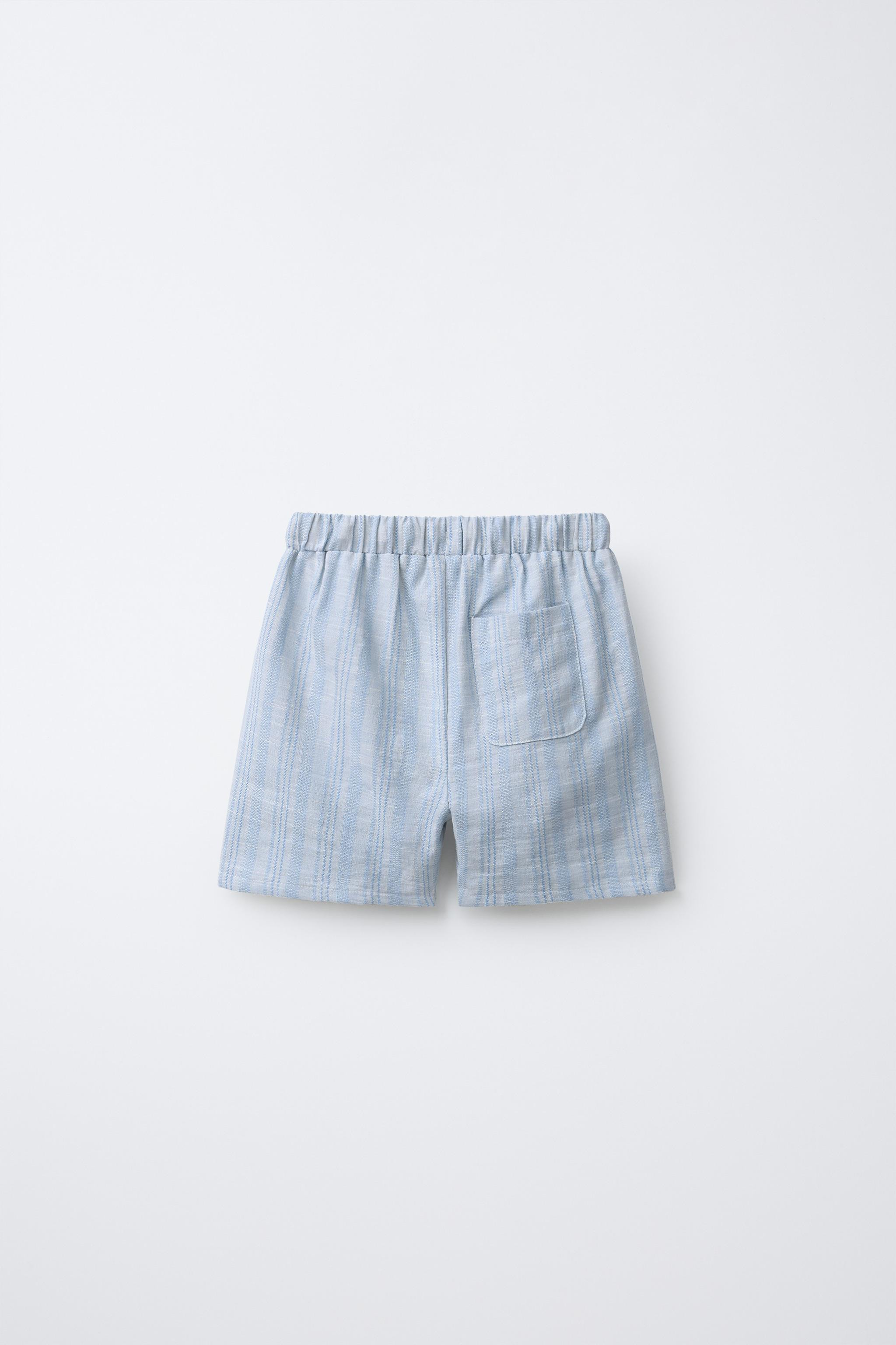 STRIPED COTTON AND LINEN SHORTS | Zara US