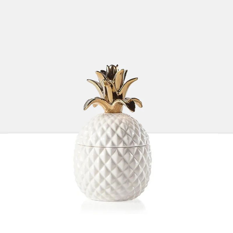 Pineapple Gold Crown White Ceramic Canister | Burke Decor