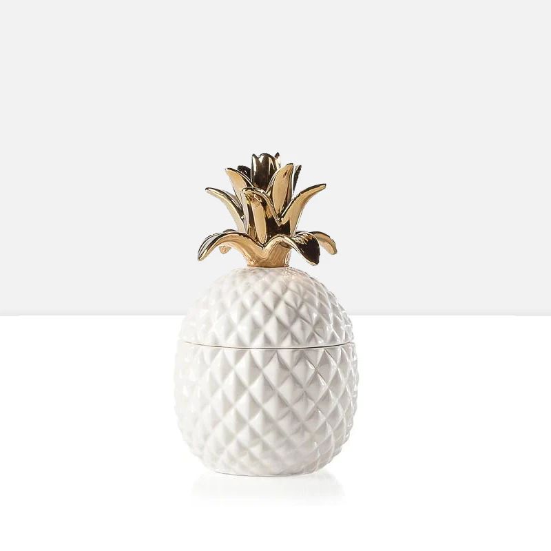 Pineapple Gold Crown White Ceramic Canister | Burke Decor