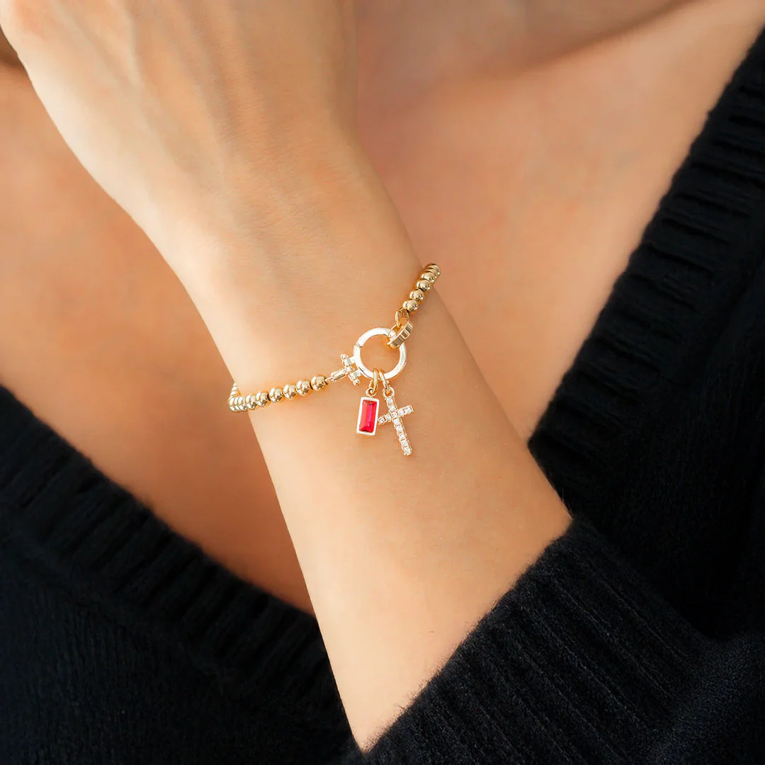 Cross Charm Birthstone Bracelet | Mint & Lily