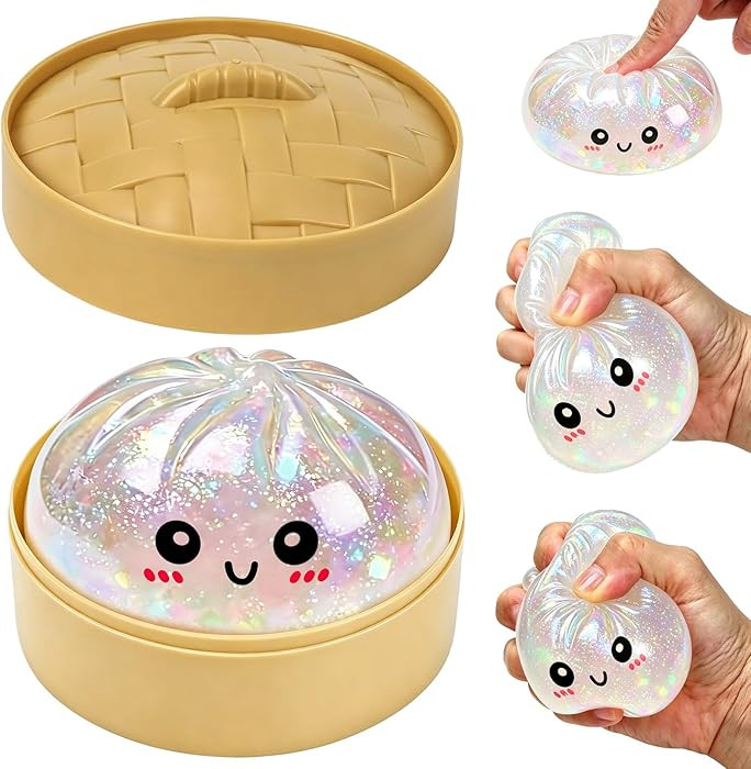 Glitter Dumpling Squishy Toy, Stretchable Squishies Dumpling Squeeze Stress Balls with Food Steam... | Amazon (US)