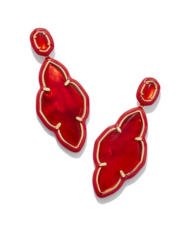 Abbie Gold Enamel Frame Statement Earrings in Red Illusion | Kendra Scott