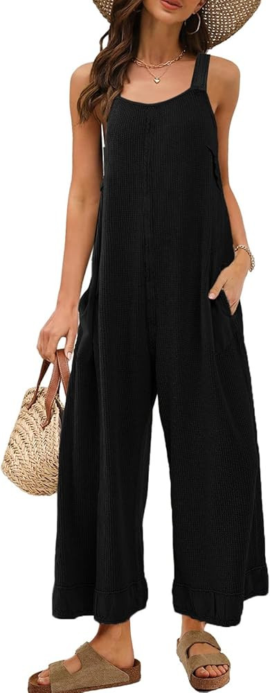 Panadila Womens Waffle Knit Jumpsuit Casual Wide Leg Jumpsuits Oversized Long Rompers Open Back L... | Amazon (US)