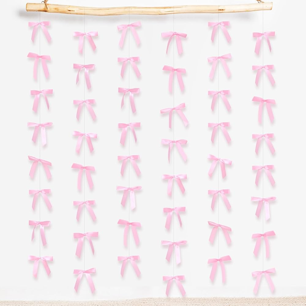 Pink Satin Ribbon Bow Hanging Garland, Bow Party Hanging Decortions, Girls Bow Birthday Baby Show... | Amazon (US)