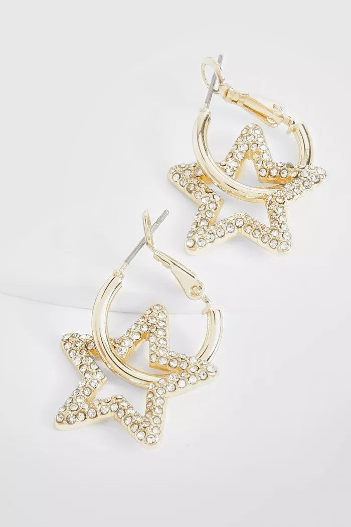 Embellished Star Hoop Drop Earrings | boohoo (US & Canada)