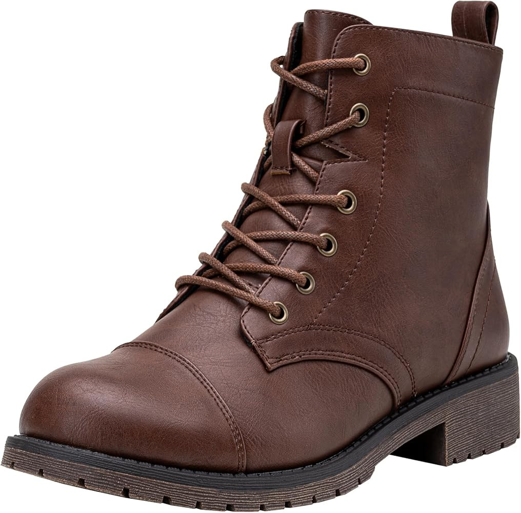 Vepose Women's Ankle Boots Lace up, Flat Fashion Combat Booties Low Heel | Amazon (US)