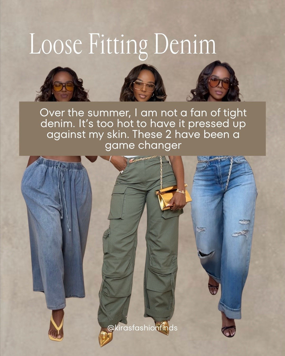 Hi Babes! 💙☀️

If you're over wearing stiff, tight jeans in the summer... these are the styles you need! They're lightweight, breathable, and still give that effortless, put-together look. I've been reaching for relaxed denim and cargo styles nonstop.

Featured:
• Relaxed drawstring denim
• Cargo pants
• Loose straight-leg distressed jeans

Perfect for:
• Everyday errands
• Casual lunch dates
• Travel days
• Weekend outfits
• Summer concerts
• Running around while staying cute

Everything is linked below!

xx, Kira | IG: KirasFashionFinds