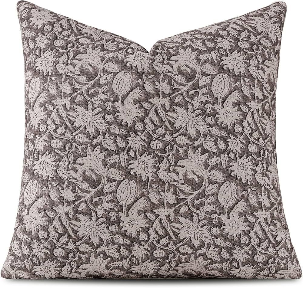 Throw Pillow Covers 20x20 Floral Pillow Covers Block Print Farmhouse Neutral Pillow Covers Decora... | Amazon (US)