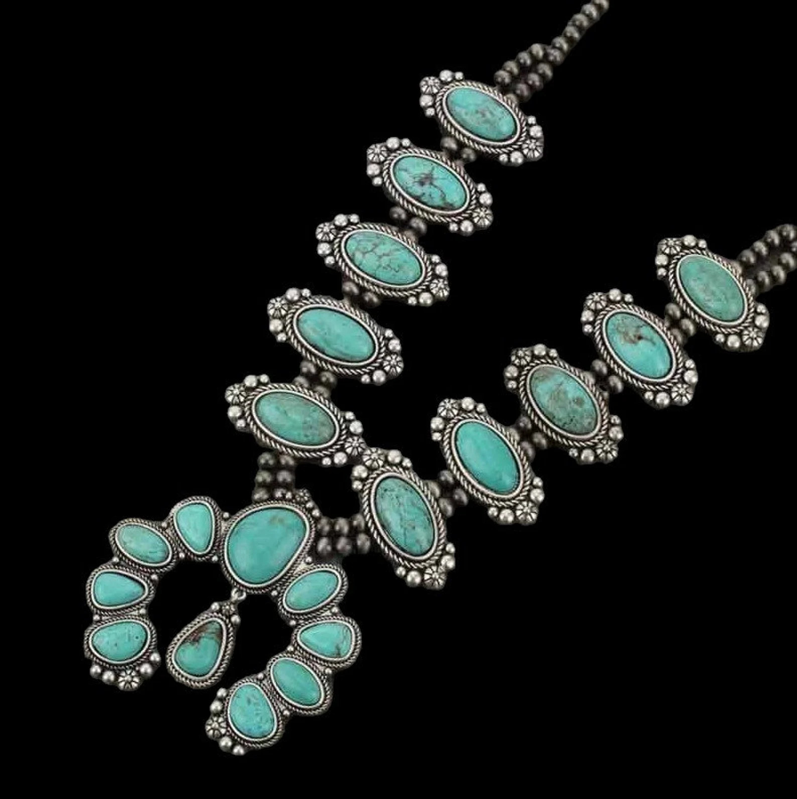 Full Squash Blossom Natural Turquoise Necklace - Etsy | Etsy (US)