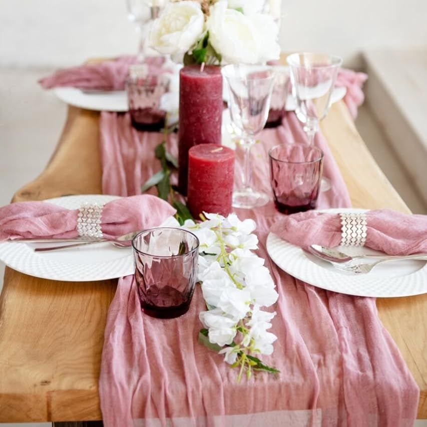Dusty Pink Table Runner Cheesecloth 142 in 12 ft Rustic Gauze Runner Farmhouse Wedding Runner, Ch... | Amazon (US)