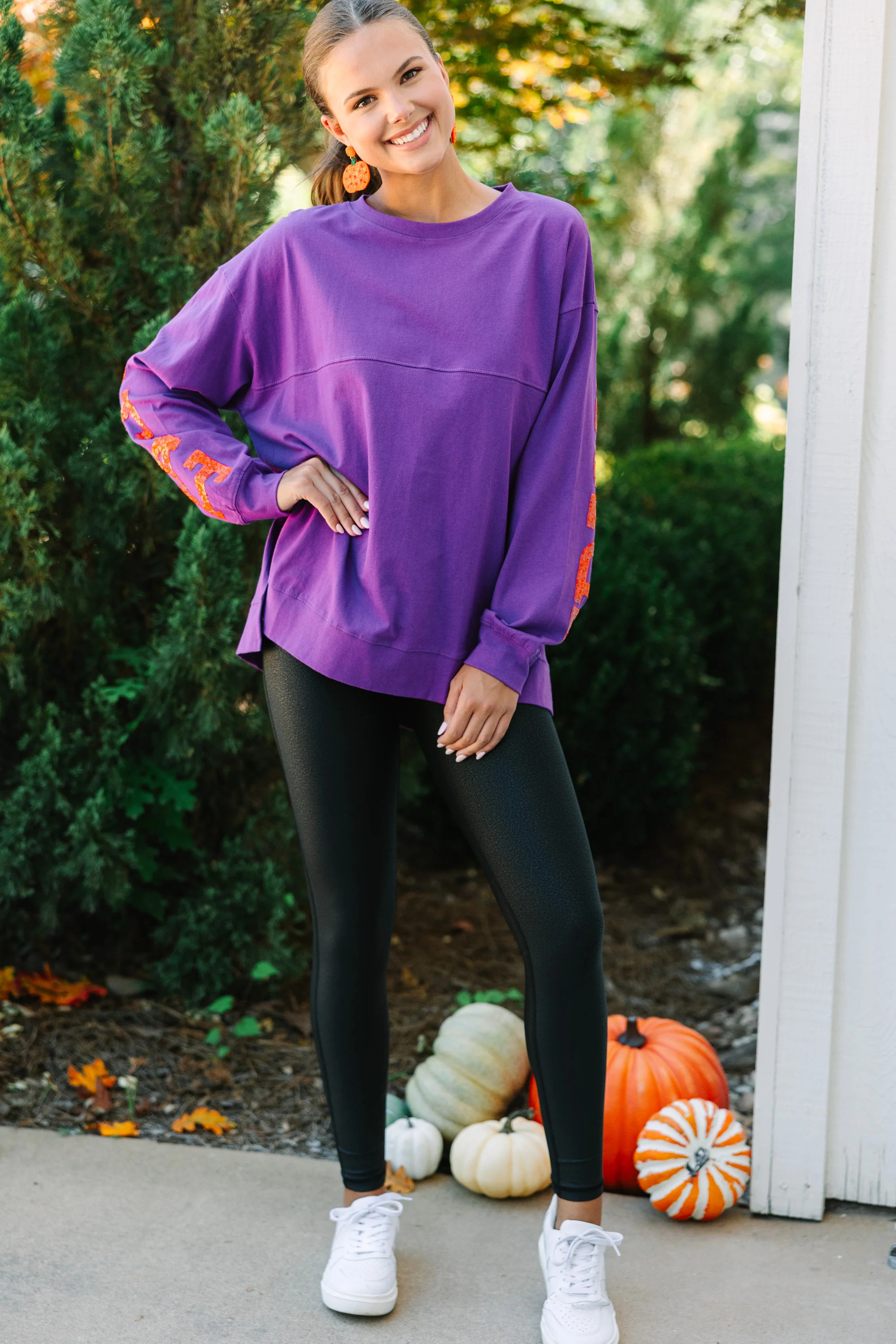 Trick Or Treat Purple Varsity Pullover | The Mint Julep Boutique