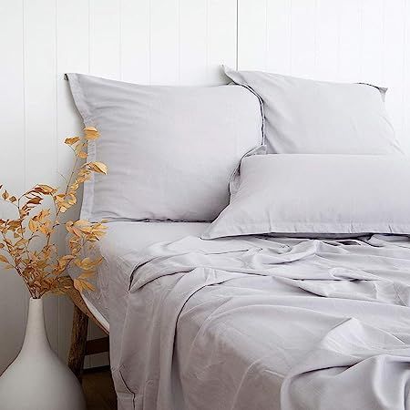 Light Grey Linen-Textured 55% Bamboo 45% Cotton Sheets Set Queen Size, Soft Cool & Breathable She... | Amazon (US)