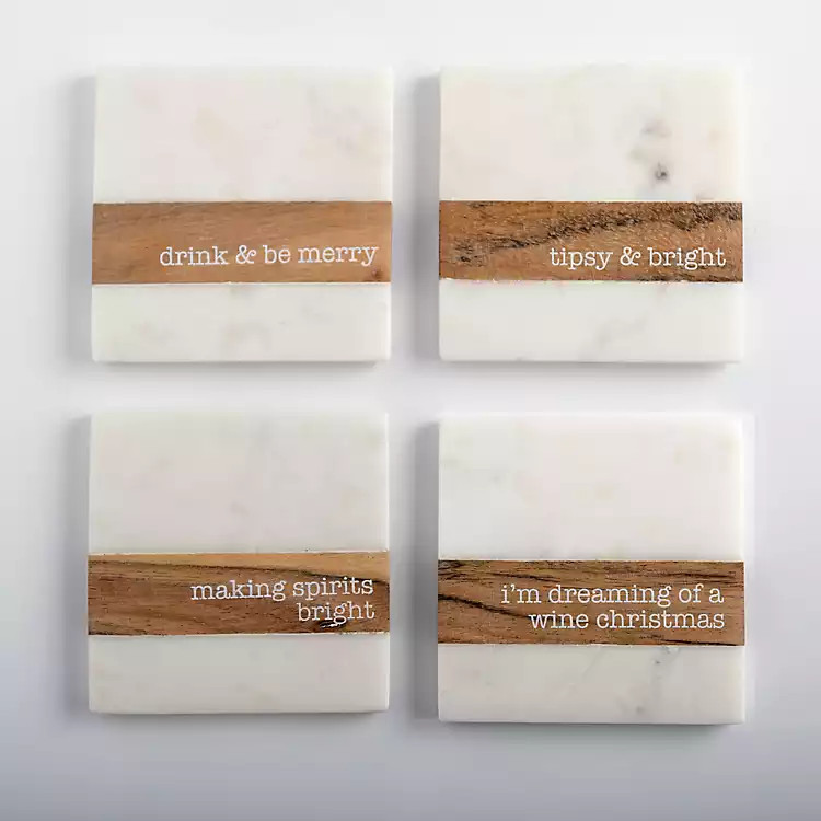 New! Marble Christmas Sentiment Coasters, Set of 4 | Kirkland's Home