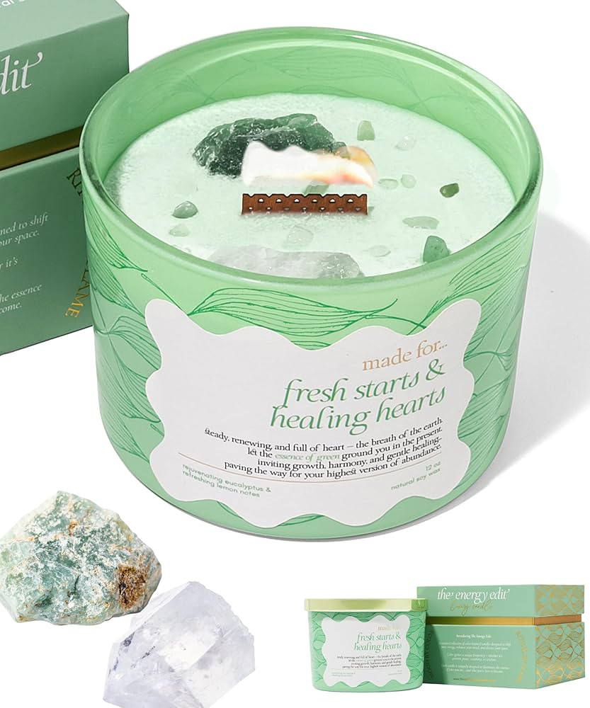 Green Crystal Candle for Women - 12oz Large Wood Wick Candle with Natural Soy Wax. Luxurious Slow... | Amazon (US)