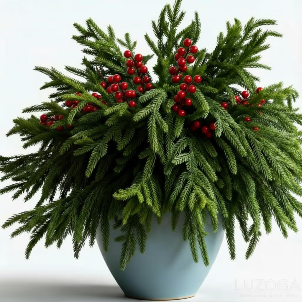 12 Pcs 18" Real Touch Christmas Norfolk Pine Branches with Red Berries, Natural Droopy Soft Benda... | Amazon (US)