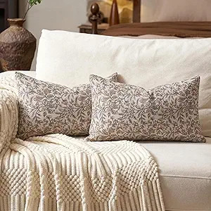 Amor Virisso Floral Throw Pillow Covers 12 x 20 Set of 2 Vintage Block Print Pillow Covers Decora... | Amazon (US)