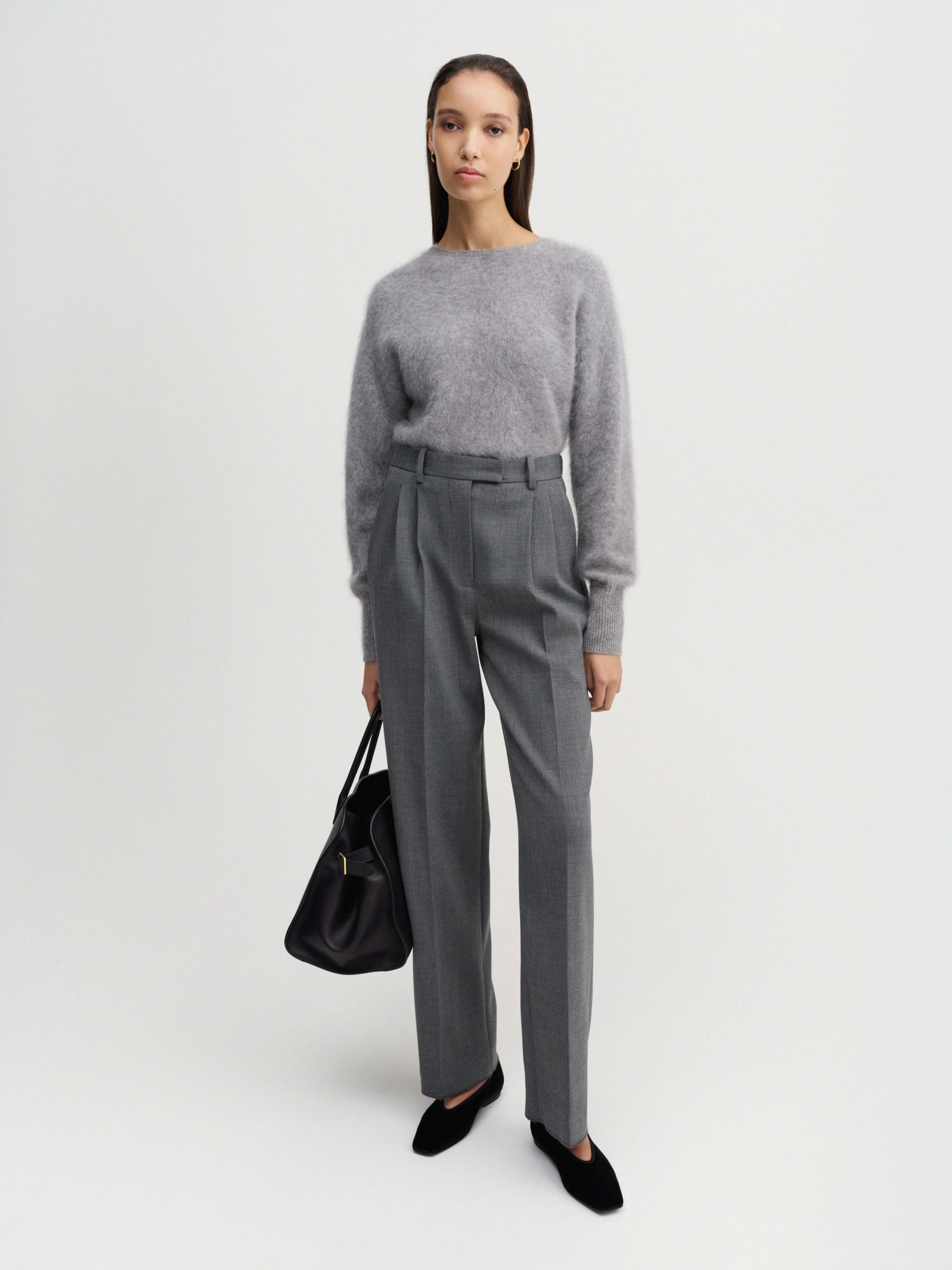 Zoe Brushed Crewneck Sweater, grey | Almada Label