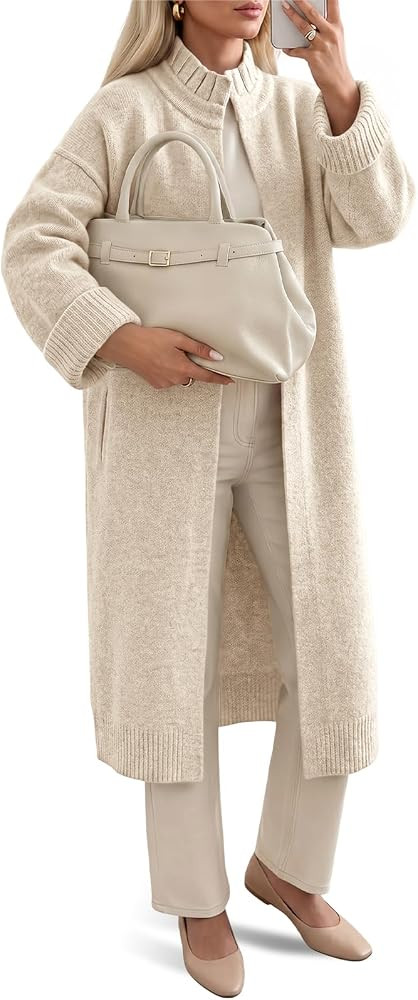 Saodimallsu Womens Ruffle Mock Neck Open Front Long Cardigan Sweaters | Amazon (US)