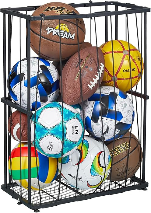 Garage Ball Storage Wall-Mounted & Floor Sports Equipment Organizer: Sports Ball Rack with Elasti... | Amazon (US)