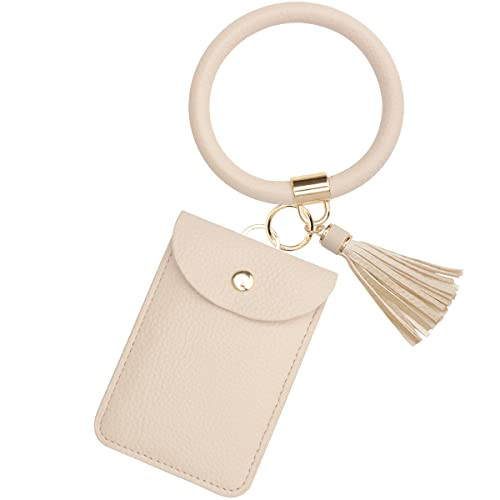 COOLANS Wristlet Bracelet Keychain Pocket Credit Card Holder Purse Tassel Keychain Bangle Key Ring for Women (Wristlet Pop Up Mini Card Holder(White)) | Amazon (US)