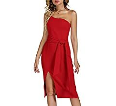 LYANER Women's One Shoulder Sleeveless Tie Waist Split Elegant Party Midi Dress | Amazon (US)