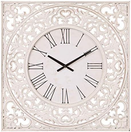 24" Distressed White Ornate Wood Carved Wall Clock | Amazon (US)