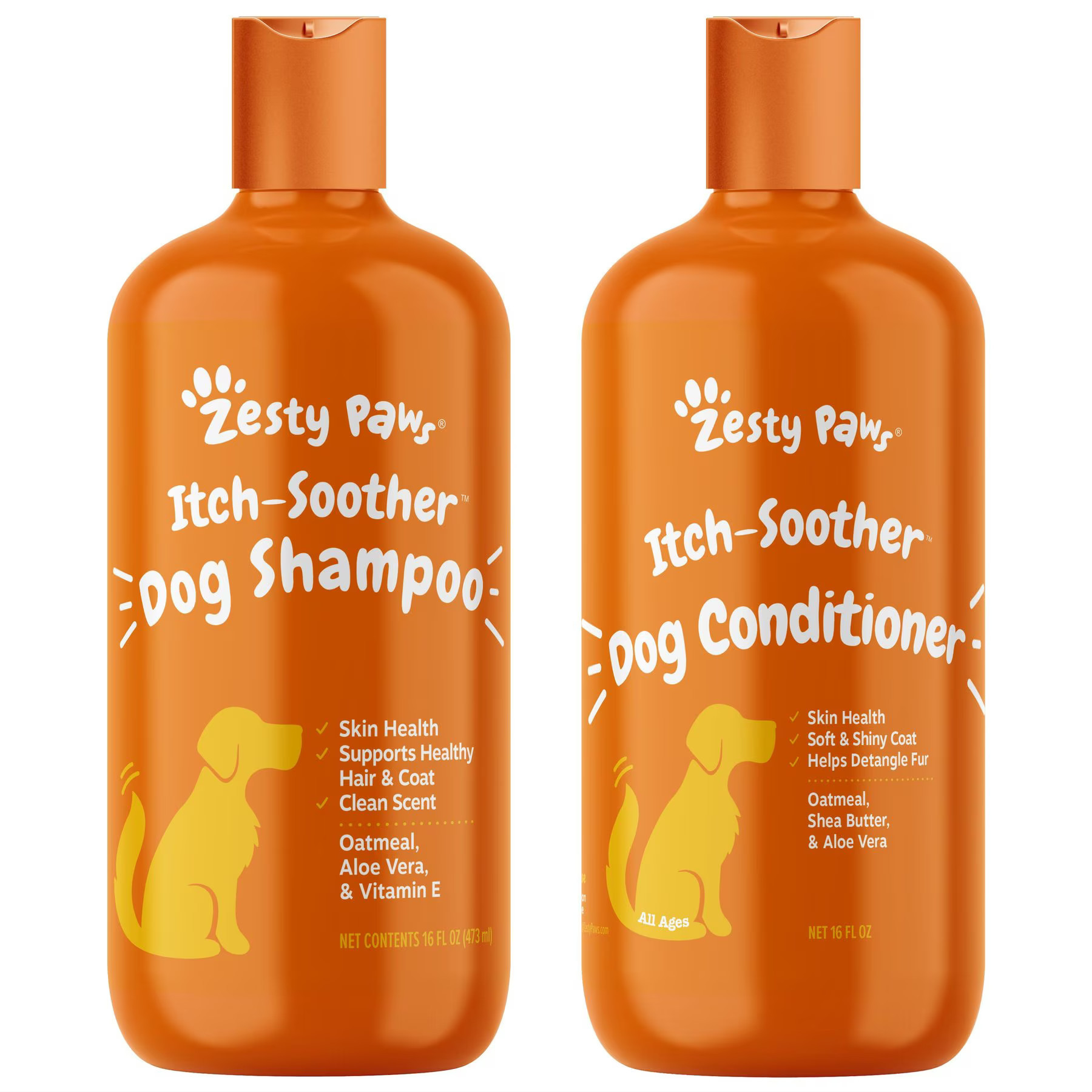 Zesty Paws Oatmeal Anti-Itch Dog Shampoo with Aloe Vera & Vitamin E, 16-oz bottle + Zesty Paws Oatmeal Anti-Itch Conditioner with Aloe Vera & Organic Shea Butter for Dogs, 16-oz bottle | Chewy