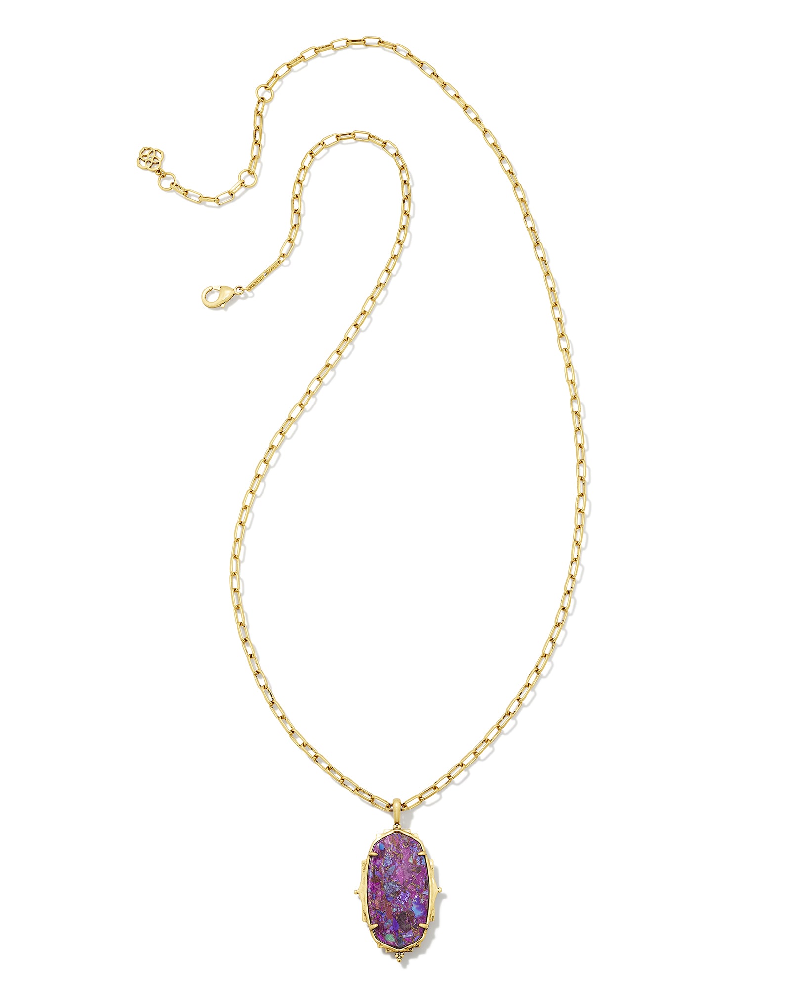 Baroque Vintage Gold Ella Long Pendant Necklace in Bronze Veined Purple Turquoise Magnesite | Kendra Scott