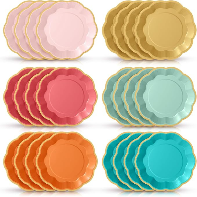 72 Pcs Colorful Coral Paper Plates 9 Inch Pastel Rainbow Gradient Scalloped Paper Disposable Dinn... | Amazon (US)