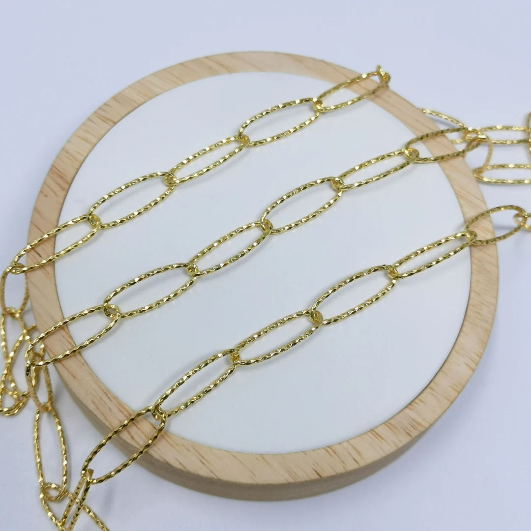 24K Gold  Pounded  Paperclip Chain by Yard,  Oval Link Chain by Foot, Wholesale bulk Roll Chain f... | Etsy (US)