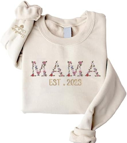 Personalized Mama Embroidered Sweatshirts & Hoodie, Custom Kids Name On Sleeve, Gifts For Mothers... | Amazon (US)