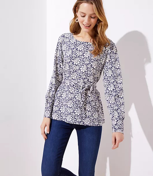 LOFT Floral Tie Waist Blouse | LOFT