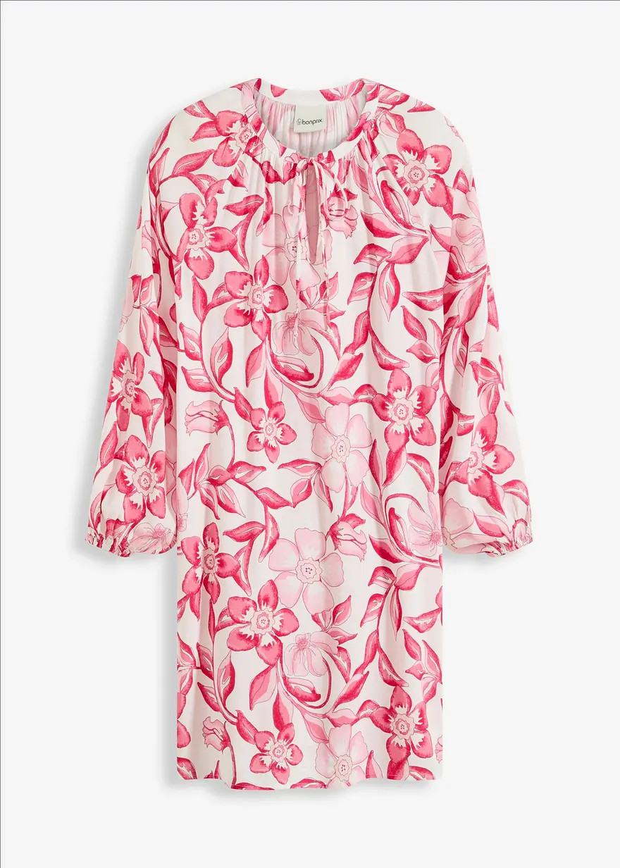 kurzes Tunika-Kleis aus flie\u00dfender Viskose mit floralem Print und Bindeband am Ausschnitt vo... | Bonprix DE