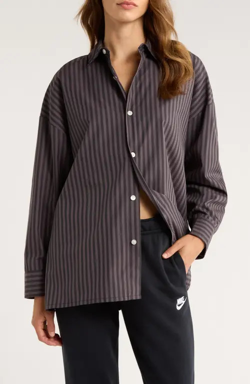 Nike Sportswear Stripe Button-Up Shirt in Black/Thunder Grey/Black at Nordstrom, Size Small | Nordstrom