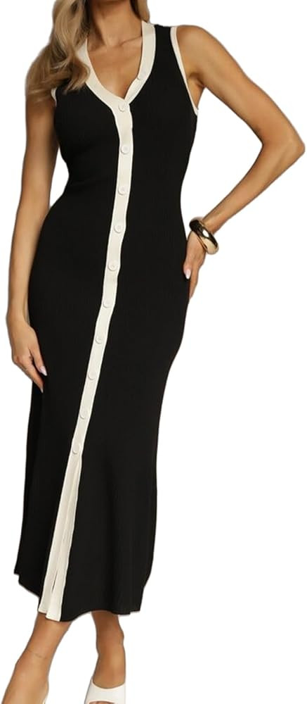 Women's 2026 Summer Casual Maxi Dresses Ribbed Knit Sleeveless Bodycon Sexy Elegant Going Out Bea... | Amazon (US)