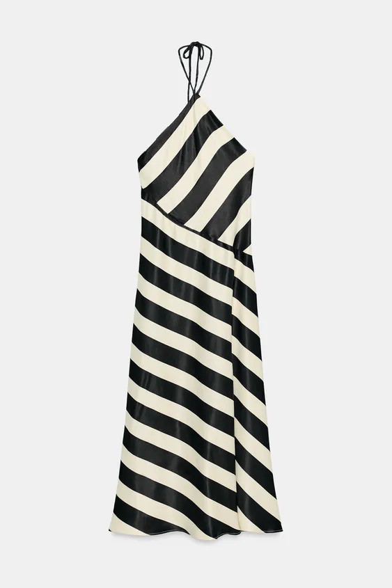 STRIPED MIDI HALTER DRESS | Zara US