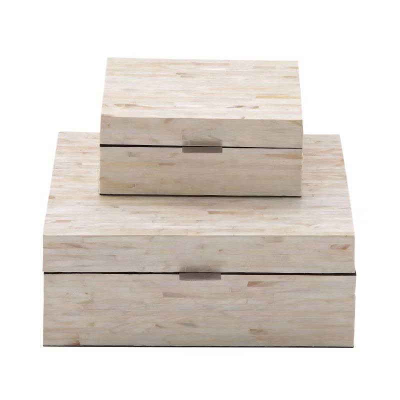 Set of 2 Mother of Pearl Wooden Boxes Light Cream - Olivia & May | Target