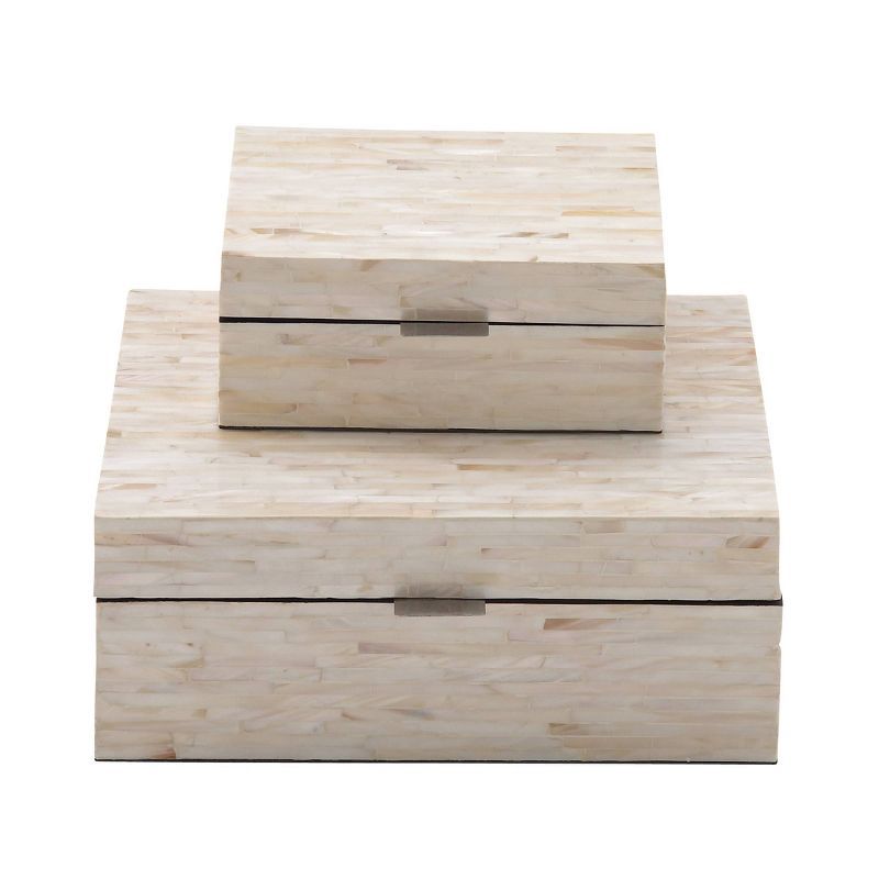 Set of 2 Mother of Pearl Wooden Boxes Light Cream - Olivia &#38; May | Target