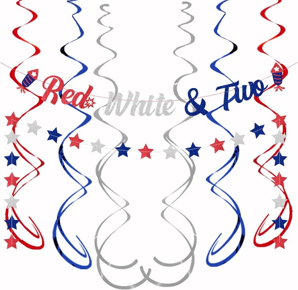 Red White & Two Banner 4th of July 2nd Birthday Decorations Red White & Two Birthday Decorations ... | Amazon (US)