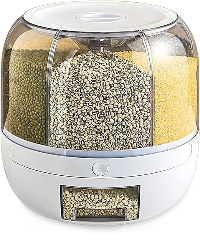 PIOJNYEN Grain Storage Container Dispenser, 22Lbs rice dispenser rotating, 360° rotating food di... | Amazon (US)