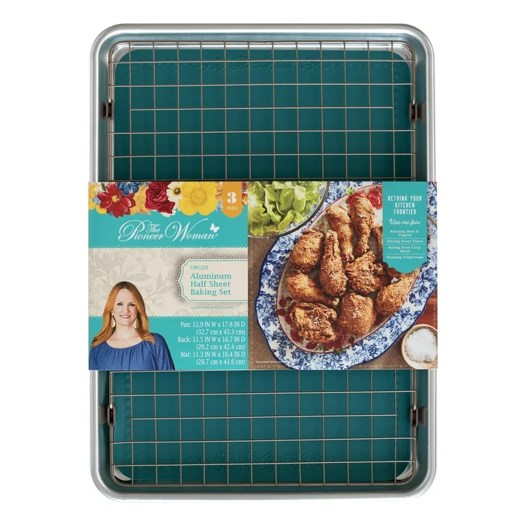 3 Piece Baking Set, aluminum half sheet, cooling grid, silicone baking mat, 12" x 18", The Pionee... | Walmart (US)