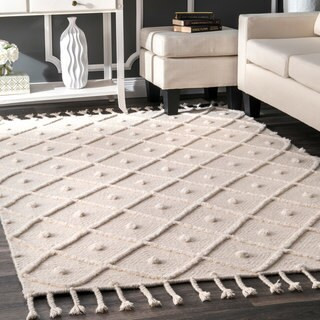 nuLOOM Handmade Diamond Trellis Tassel Ivory Area Rug | Bed Bath & Beyond