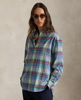 Polo Ralph Lauren Women's Relaxed Fit Collared Plaid Shirt - Macy's | Macy's