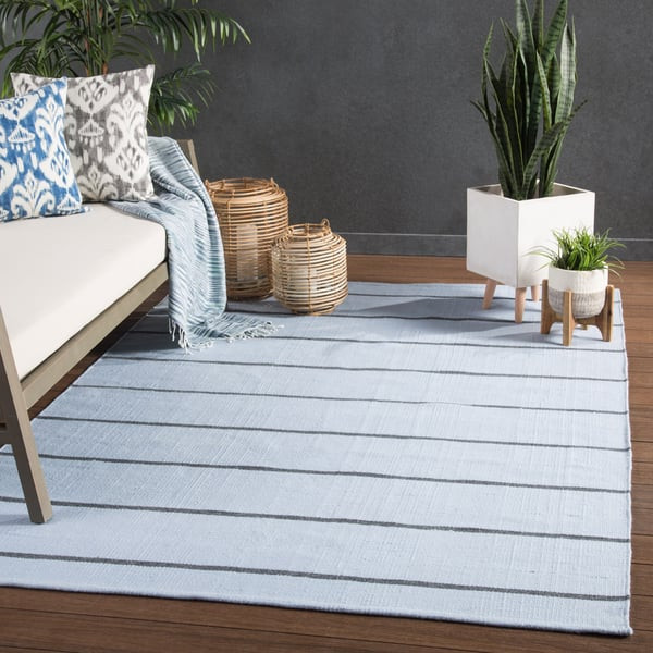 Lanai Corbina Light Blue/Grey (LAN-01) Handmade Striped Outdoor Area Rug | Rugs Direct
