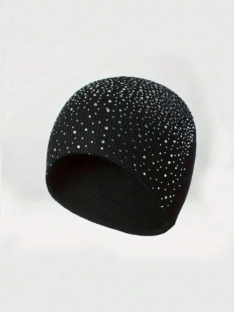 Starry Rhinestone Knitted Hat, Other Casual Elegant Street Style Acrylic Knit Cap, Autumn/Winter Valentines | SHEIN